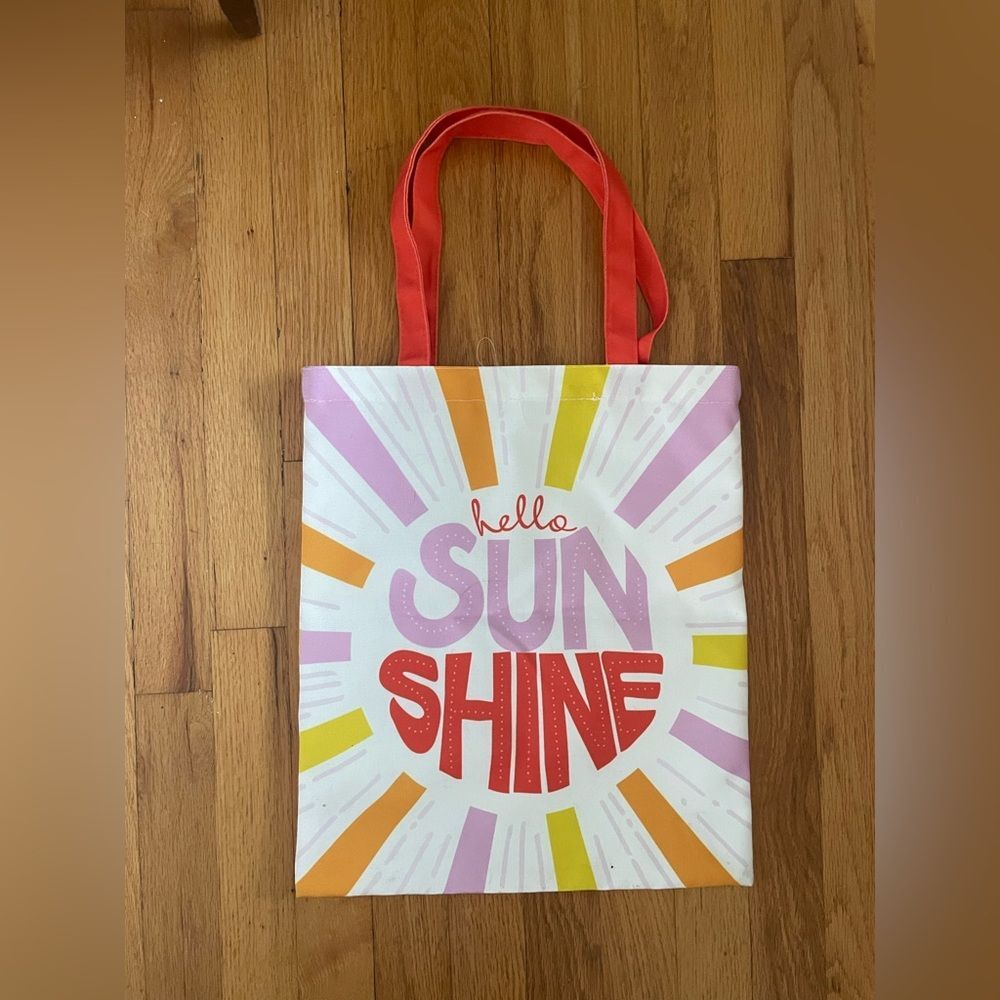 Hello Sunshine Print Beach Tote Shopping Bag Bright Colorful 24x13inches
